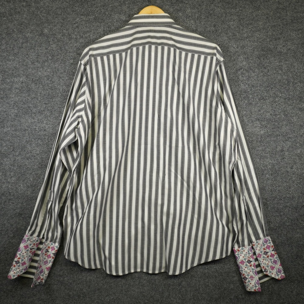 Robert Graham Button Up Shirt Mens XL Black White Striped Contrast Cuff Link - Picture 7 of 14